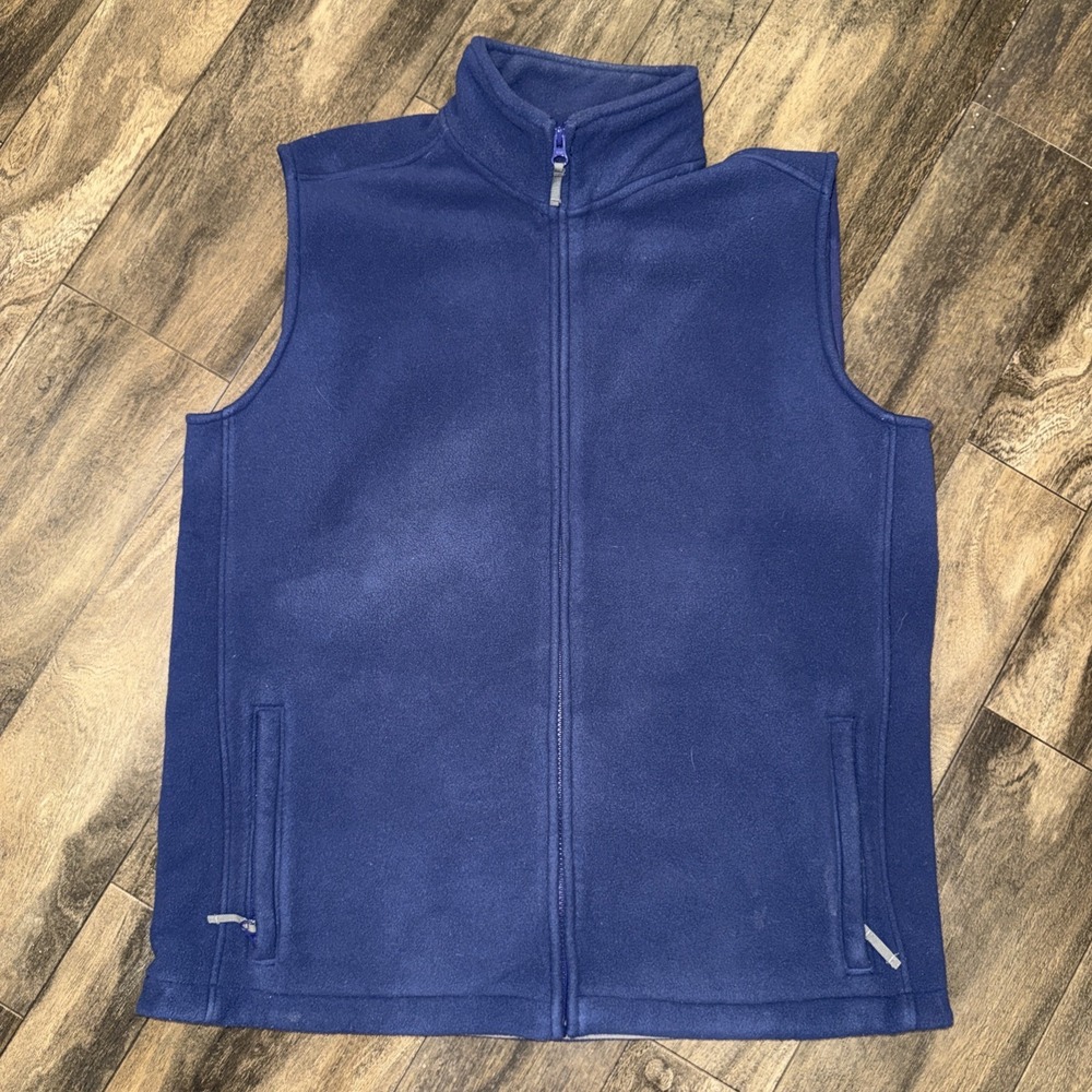 LANDS END Fleece Full-Zip Vest Zip Pockets Thermacheck Navy Blue Men's Size M